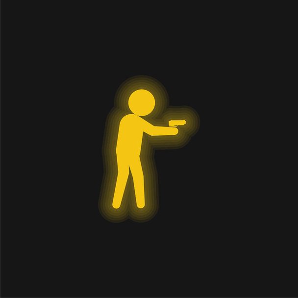 Gewapende Criminele Man Silhouet geel gloeiende neon pictogram - Vector, afbeelding