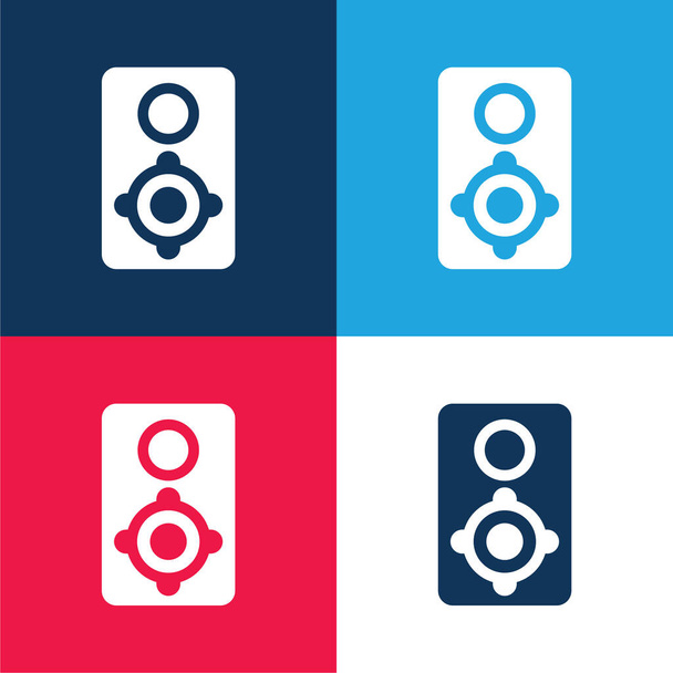 Altavoz grande azul y rojo de cuatro colores mínimo icono conjunto - Vector, Imagen