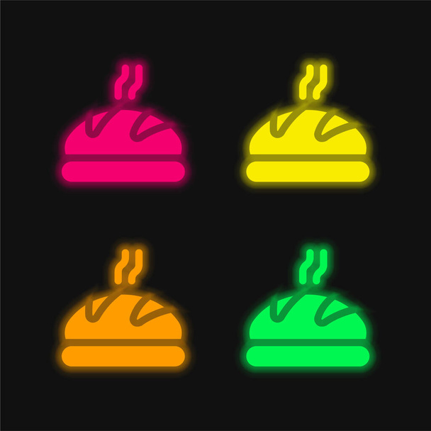Kenyér négy színű izzó neon vektor ikon - Vektor, kép
