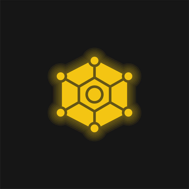Atom yellow glowing neon icon - Vector, Image