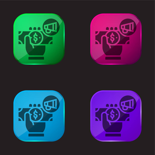 Reklama cztery kolory szklany przycisk ikona - Wektor, obraz