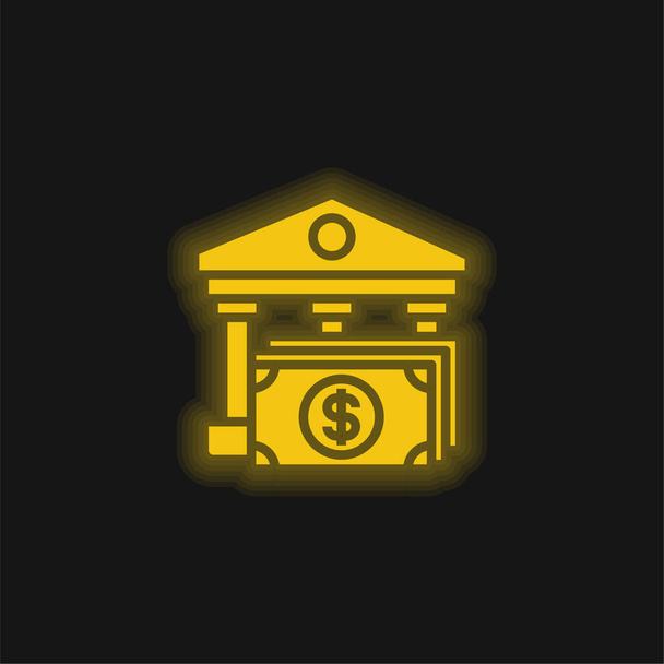 銀行黄色の輝くネオンアイコン - ベクター画像