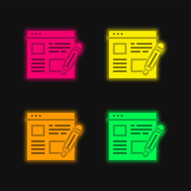 Blog négy szín izzó neon vektor ikon - Vektor, kép
