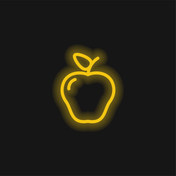 Pomme avec une feuille jaune néon brillant icône - Vecteur, image