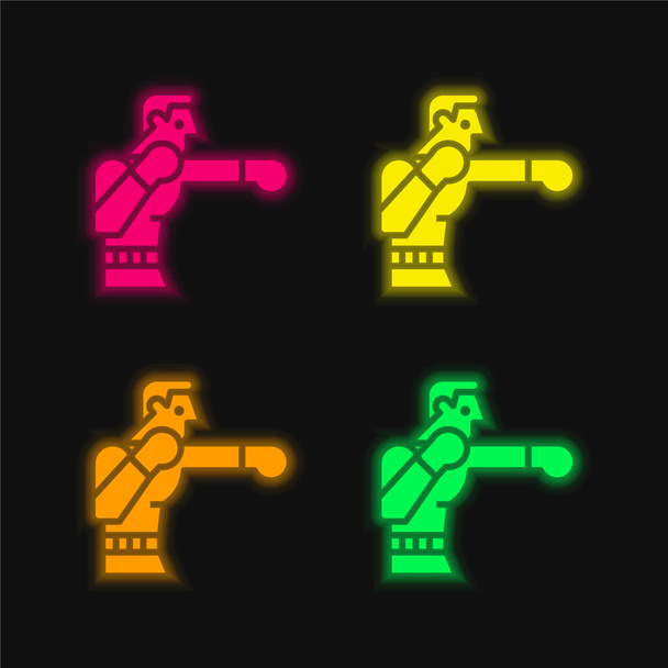 Boxing four color glowing neon vector icon - Vector, Image