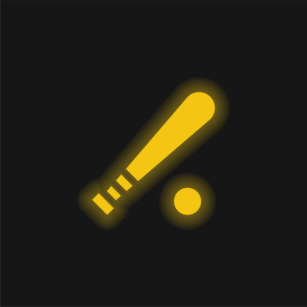 Baseball denevér sárga izzó neon ikon - Vektor, kép
