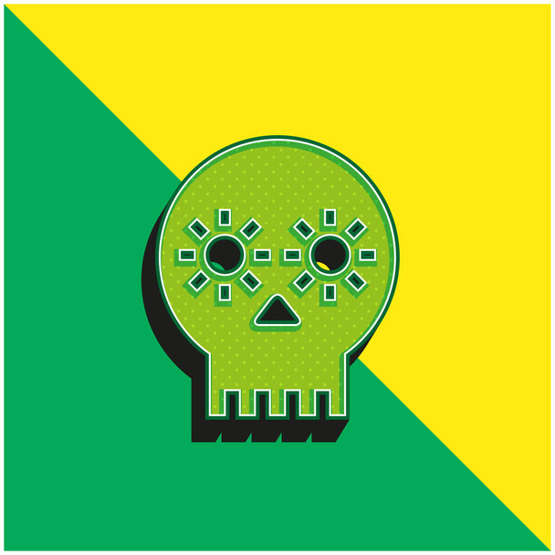 Artisanal Skull of Mexico Green and yellow modern 3d vector icon - Вектор, зображення