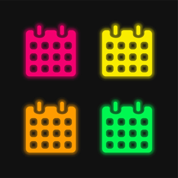Zwarte papieren kalender met voorjaar vier kleuren gloeiende neon vector pictogram - Vector, afbeelding