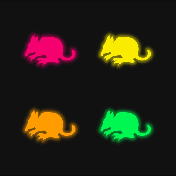 Bandicoot Savec Silueta Side View čtyři barvy zářící neonový vektor ikona - Vektor, obrázek
