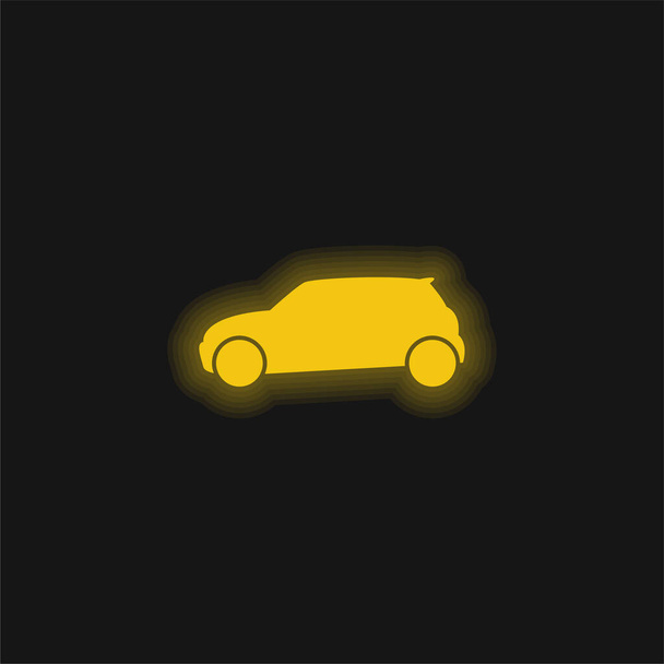 Negro coche vista lateral amarillo brillante icono de neón - Vector, imagen