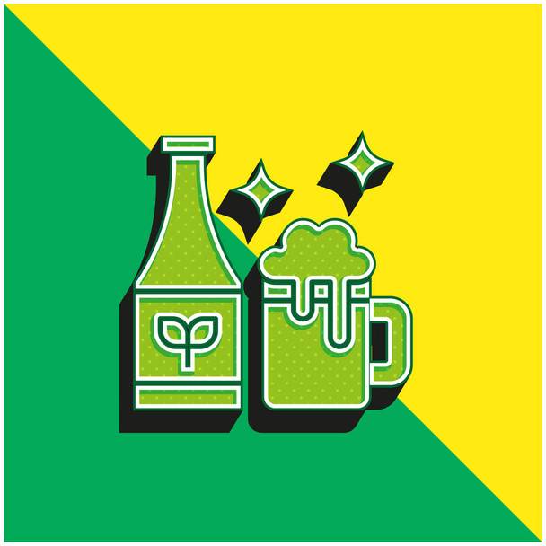 Cerveza verde y amarillo moderno vector 3d icono del logotipo - Vector, imagen