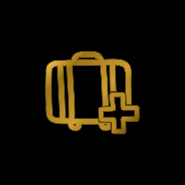 Añadir maleta dibujado a mano símbolo chapado en oro icono metálico o logo vector - Vector, imagen
