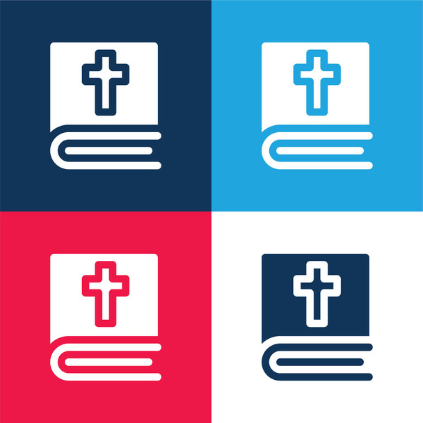 Bíblia azul e vermelho conjunto de ícones mínimos de quatro cores - Vetor, Imagem
