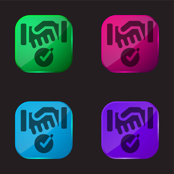 Accord quatre icône de bouton en verre de couleur - Vecteur, image