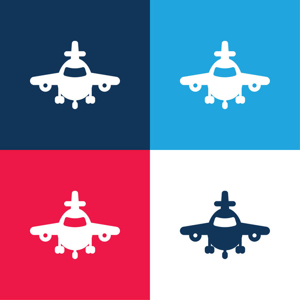Авиалайнер синий и красный четыре цвета минимальный набор значков - Вектор,изображение