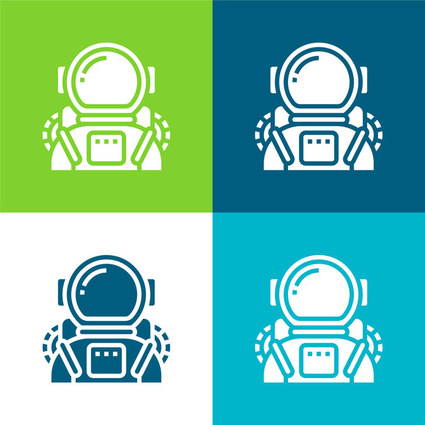 Astronauta Plano de cuatro colores mínimo icono conjunto - Vector, imagen