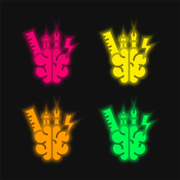Tormenta de ideas de cuatro colores brillante icono de vectores de neón - Vector, Imagen