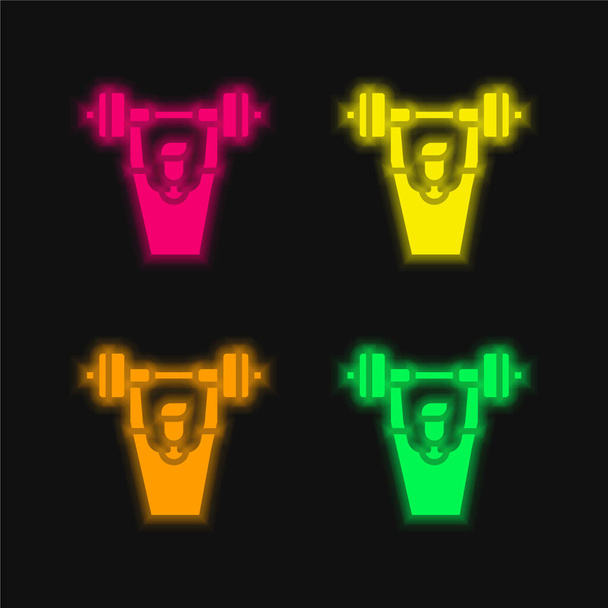 Barbell four color glowing neon vector icon - Vector, Image