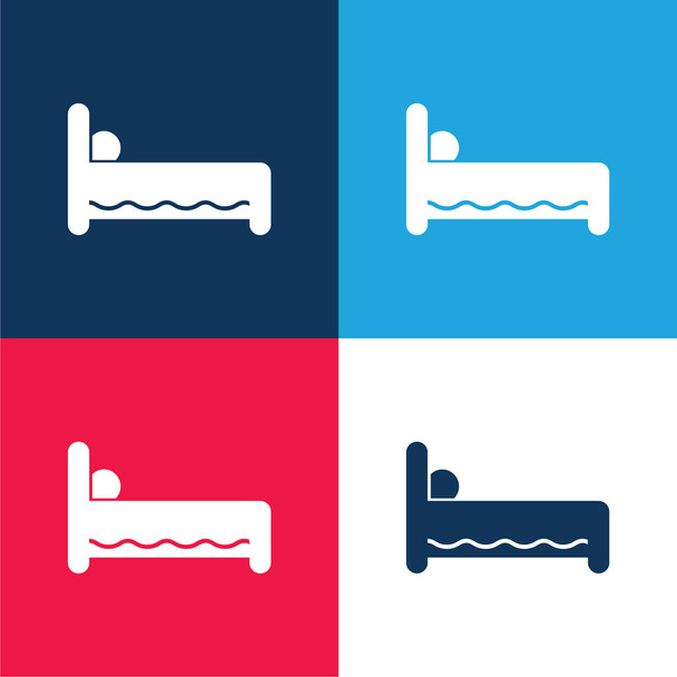 Bed Side View blauw en rood vier kleuren minimale pictogram set - Vector, afbeelding