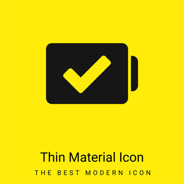 Battery With Verification Sign minimal bright yellow material icon - Vector, Image