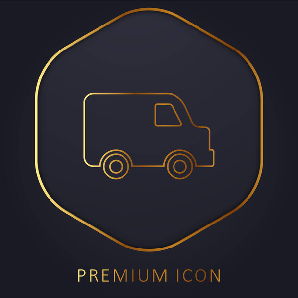 Logotipo o icono premium de línea dorada con vista lateral de camión pequeño de entrega negra - Vector, Imagen