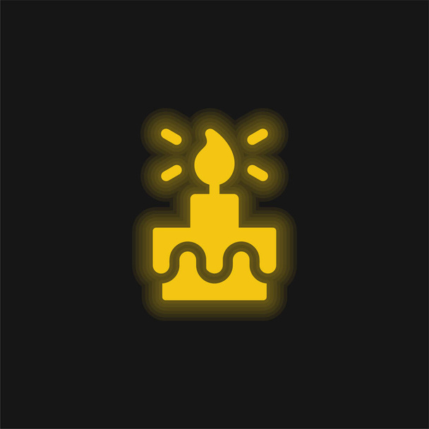 Geburtstagstorte gelb leuchtend neon Symbol - Vektor, Bild