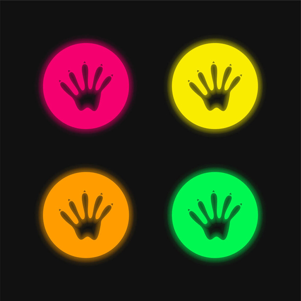Pegada animal quatro cores brilhante ícone vetor de néon - Vetor, Imagem