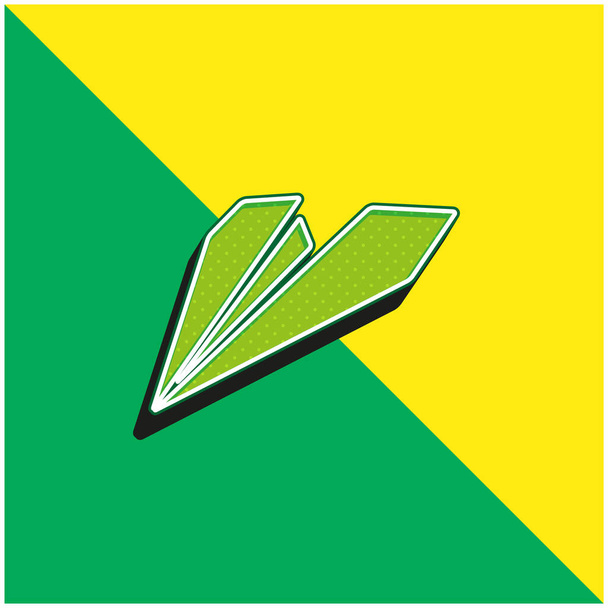 Black Origami Plane Green and yellow modern 3d vector icon logo - Vector, Image