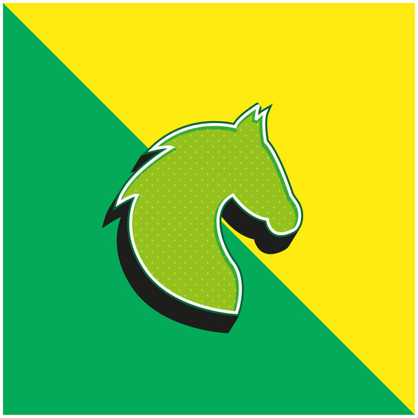 Fekete Head Horse Side View Lószőr Zöld és sárga modern 3D vektor ikon logó - Vektor, kép