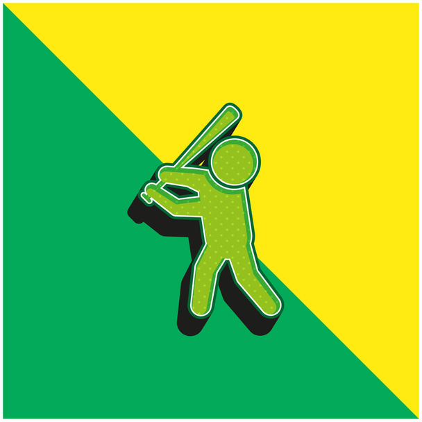 Baseball Bat Verde e amarelo moderno logotipo vetor 3d ícone - Vetor, Imagem
