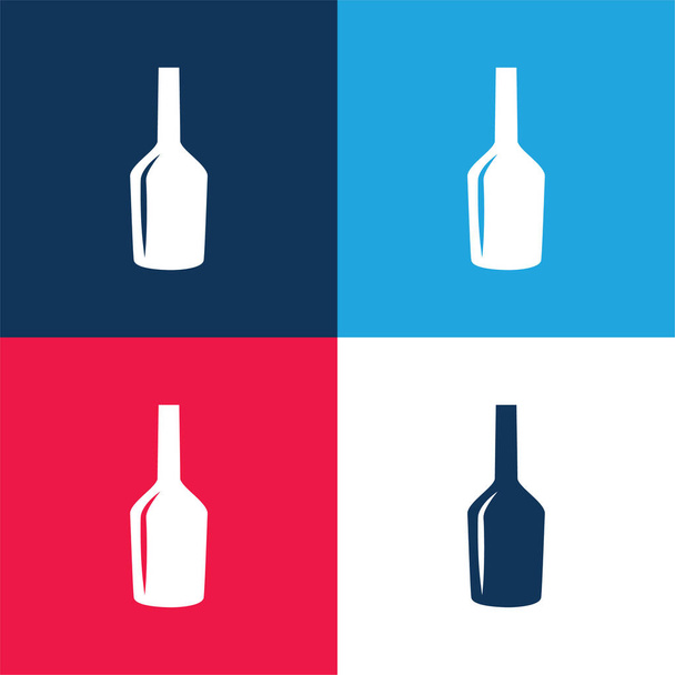 ブラックワインボトルガラス形状青と赤の4色の最小アイコンセット - ベクター画像