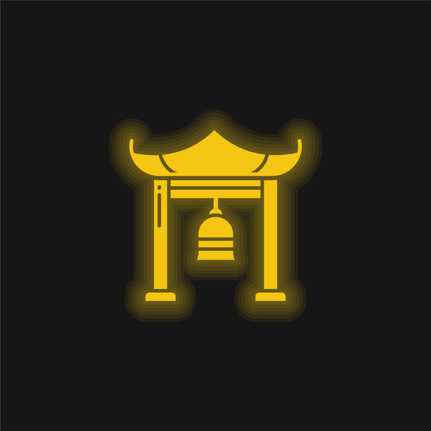 Bell geel gloeiende neon pictogram - Vector, afbeelding
