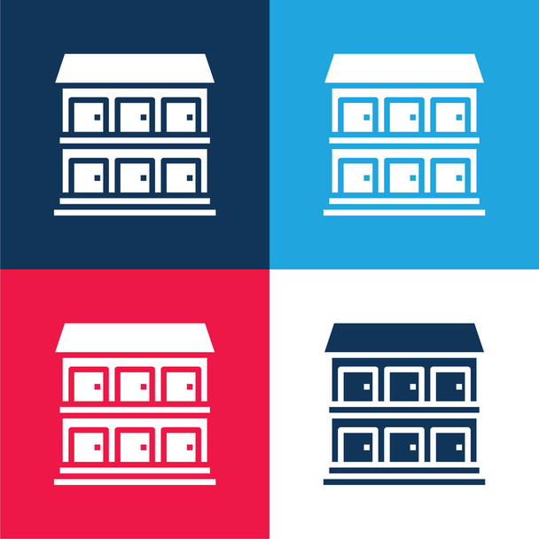 Aparment modrá a červená čtyři barvy minimální ikona nastavena - Vektor, obrázek