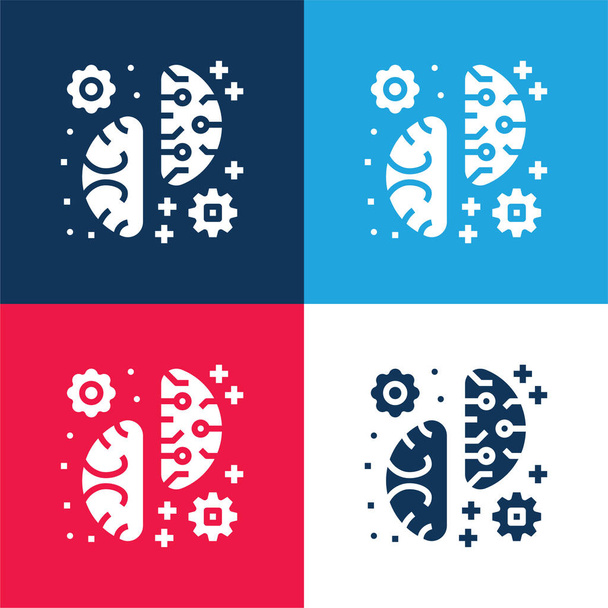 Brainstorming blauer und roter vier Farben minimaler Symbolsatz - Vektor, Bild