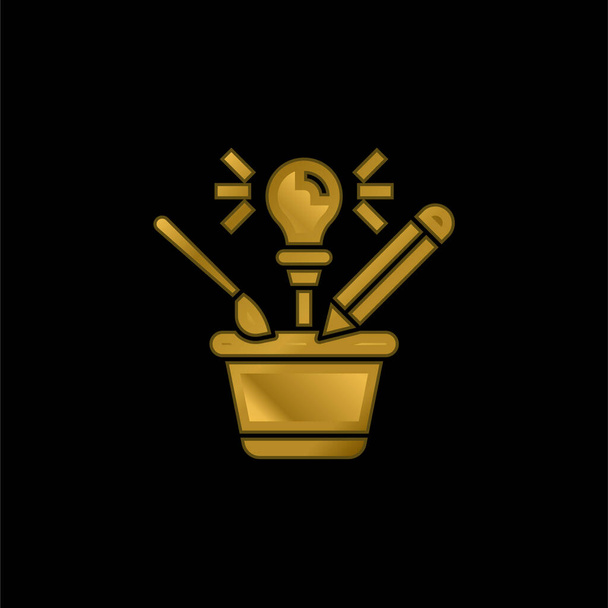 Tormenta de ideas chapado en oro icono metálico o logo vector - Vector, Imagen