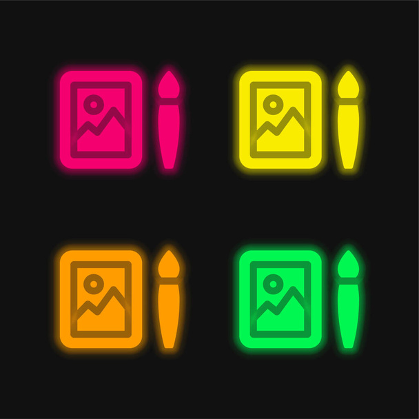 Art quatre couleurs brillant icône vectorielle néon - Vecteur, image