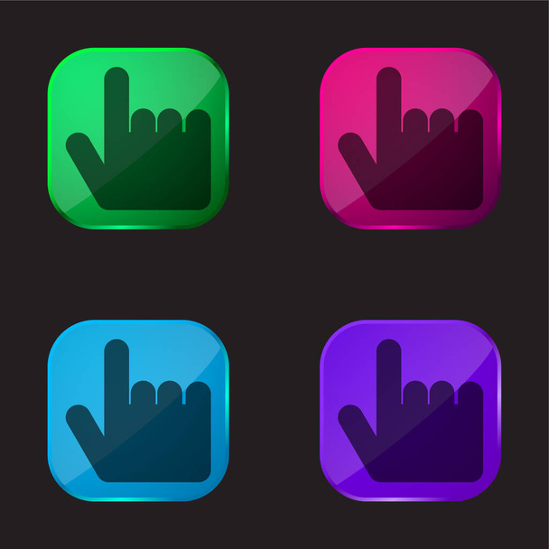 nero mano puntando fino a quattro colore icona pulsante di vetro - Vettoriali, immagini