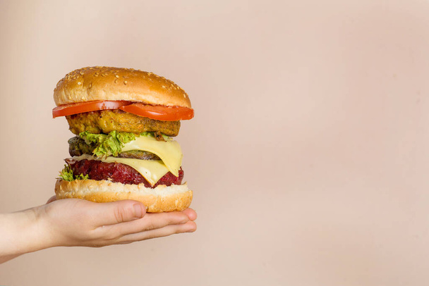 vegan burger in hand. Vegan Fast Food Burger - Foto, imagen