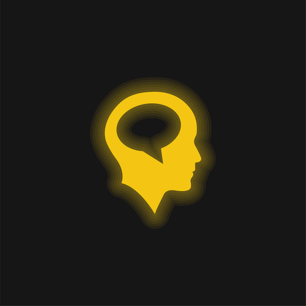 Cabeça careca com bolha de fala dentro do ícone de néon brilhante amarelo - Vetor, Imagem
