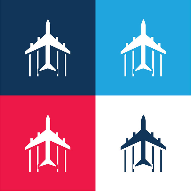 Samolot lot wskazując w górę niebieski i czerwony zestaw czterech kolorów minimalny zestaw ikon - Wektor, obraz