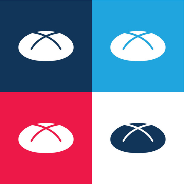 Kenyér kék és piros négy szín minimális ikon készlet - Vektor, kép