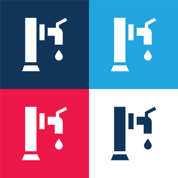 Beer Tap blue and red four color minimal icon set - Vector, Image