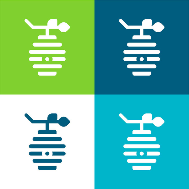 Bienenkorb Flache vier Farben minimales Symbol-Set - Vektor, Bild