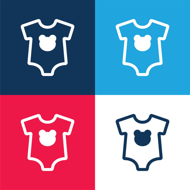 Baby Dummy With Bear Head Silhouette blue and red four color minimal icon set - Vector, Image