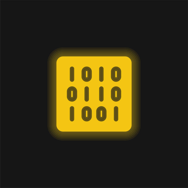 Binary Code geel gloeiend neon icoon - Vector, afbeelding