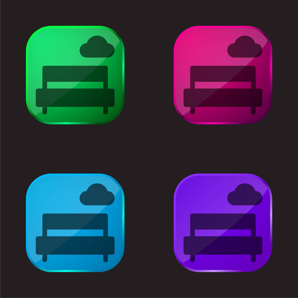 Banc quatre icône bouton en verre de couleur - Vecteur, image