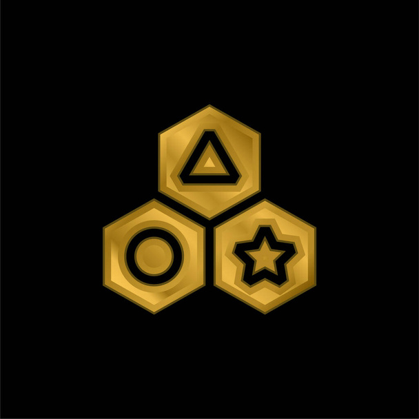 Bloques chapado en oro icono metálico o logotipo vector - Vector, Imagen