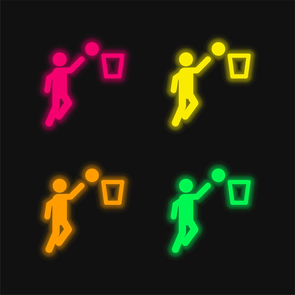 Basketbal čtyři barvy zářící neonový vektor ikona - Vektor, obrázek
