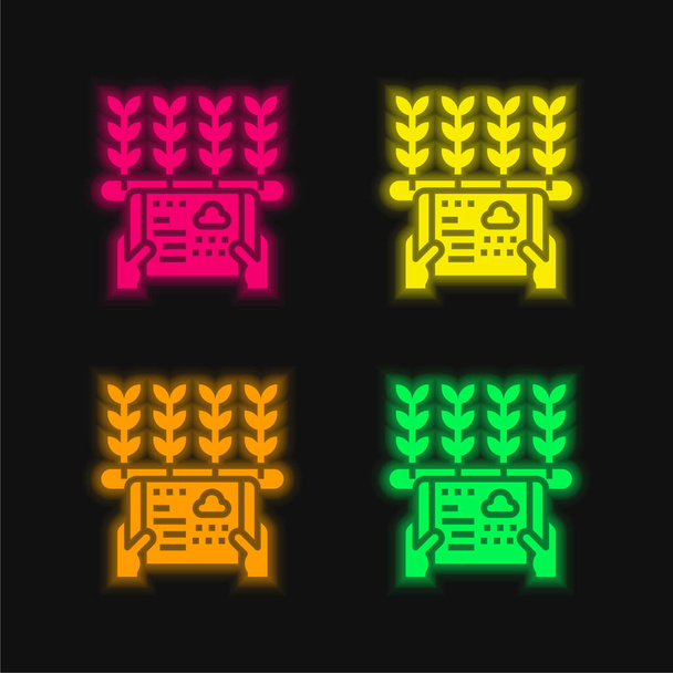 Agriculture four color glowing neon vector icon - Vector, Image
