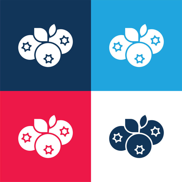 Blueberry blue and red four color minimal icon set - Vector, Image